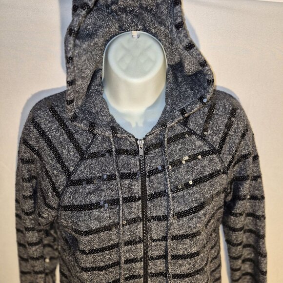 FOREVER 21 zippered Hoodie, Black and gray w/ silver sequins in size small - Picture 4 of 16